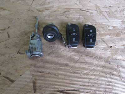 Audi TT Mk2 8J OEM Ignition Door Lock Cylinder Tumbler Set w/ Keys Fob 8E0905855C 2008 2009 2010 2011 2012 2013 2014 2015